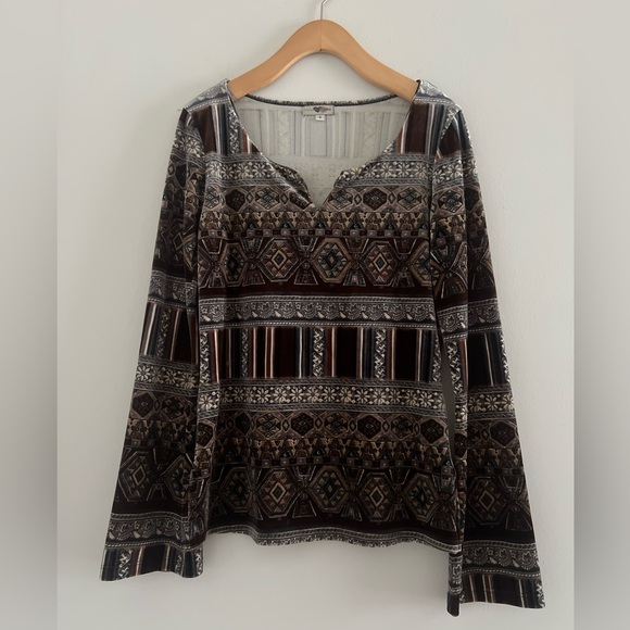 Heart Soul Tops - Vintage Y2K Velvet Paisley Bell Sleeve Heart Soul Top Sz S